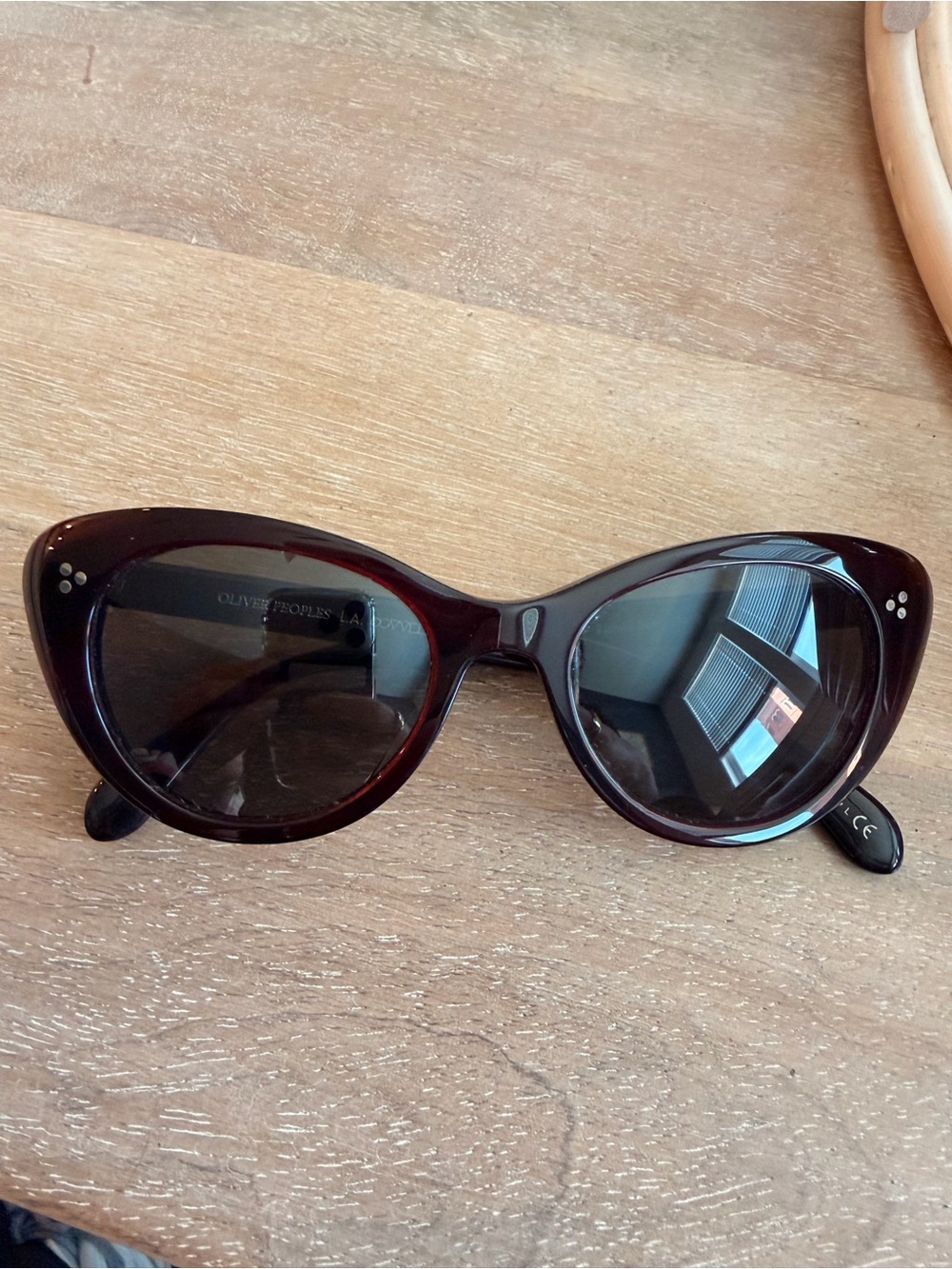 Oliver Peoples Cat Eye Sunglasses - Burgundy frame/Black Lenses "Rishelle Sun"
